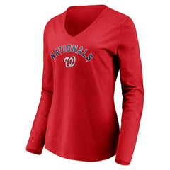 Washington Nationals Women's Personalized Winning Streak Name & Number Long Sleeve V-Neck T-Shirt - Red