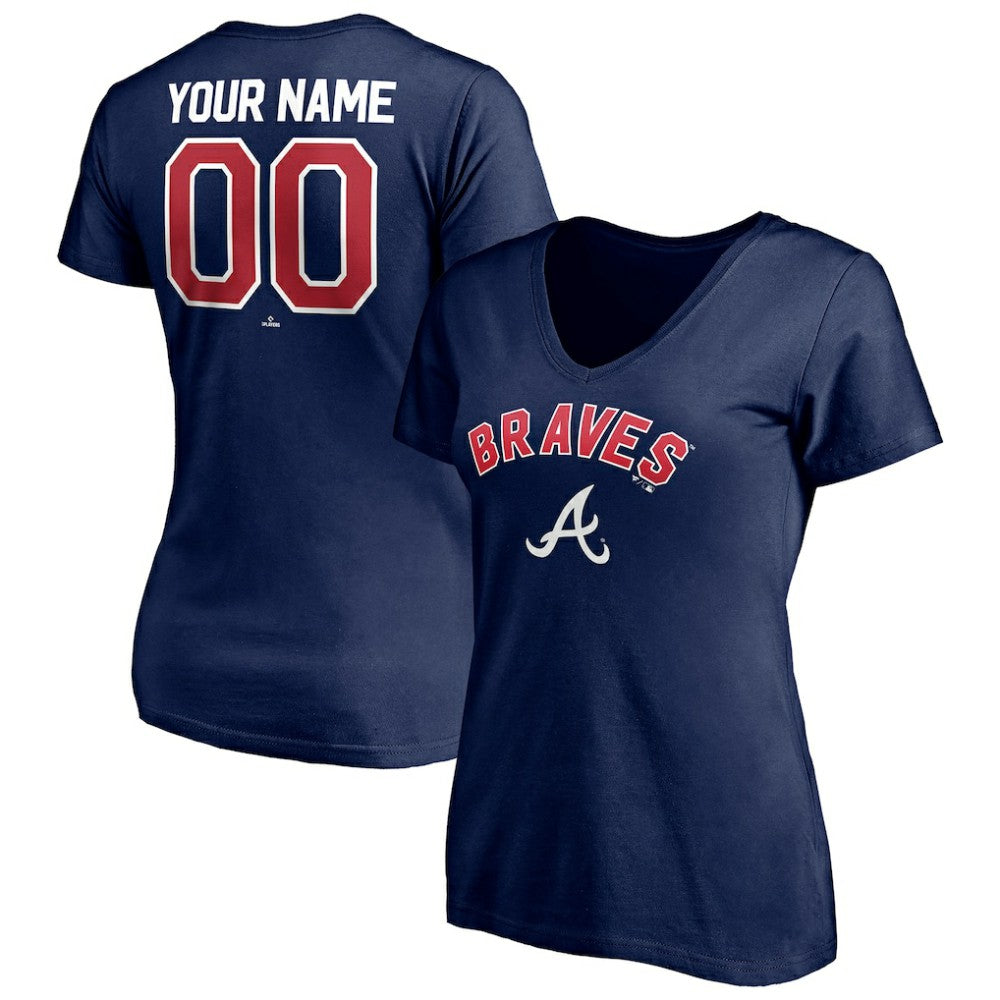 Atlanta Braves Women's Personalized Winning Streak Name & Number V-Neck T-Shirt - Navy