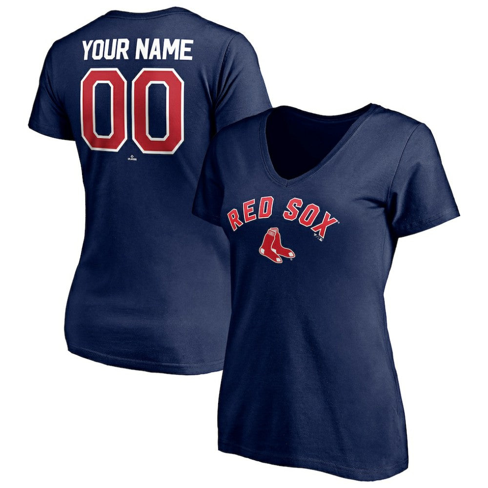 Boston Red Sox Women's Personalized Winning Streak Name & Number V-Neck T-Shirt - Navy