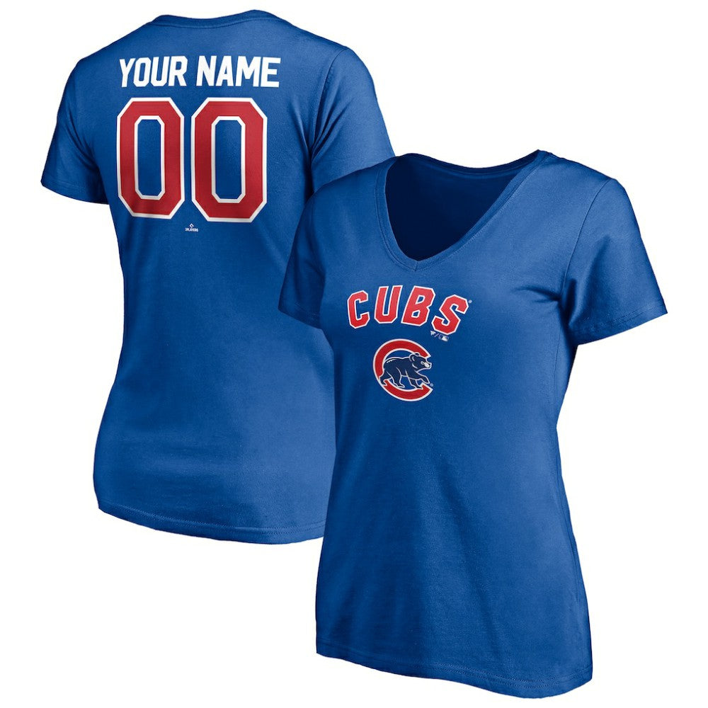 Chicago Cubs Women's Personalized Winning Streak Name & Number V-Neck T-Shirt - Royal