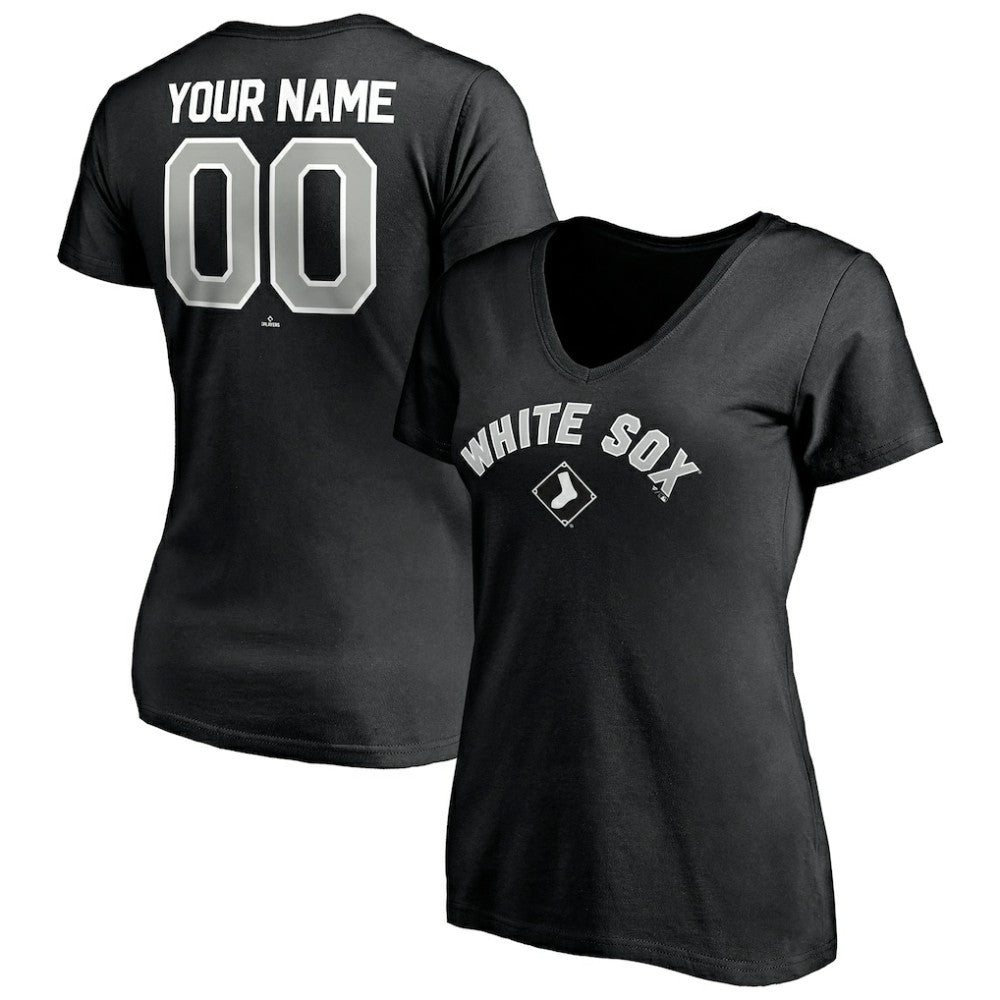Chicago White Sox Women's Personalized Winning Streak Name & Number V-Neck T-Shirt - Black
