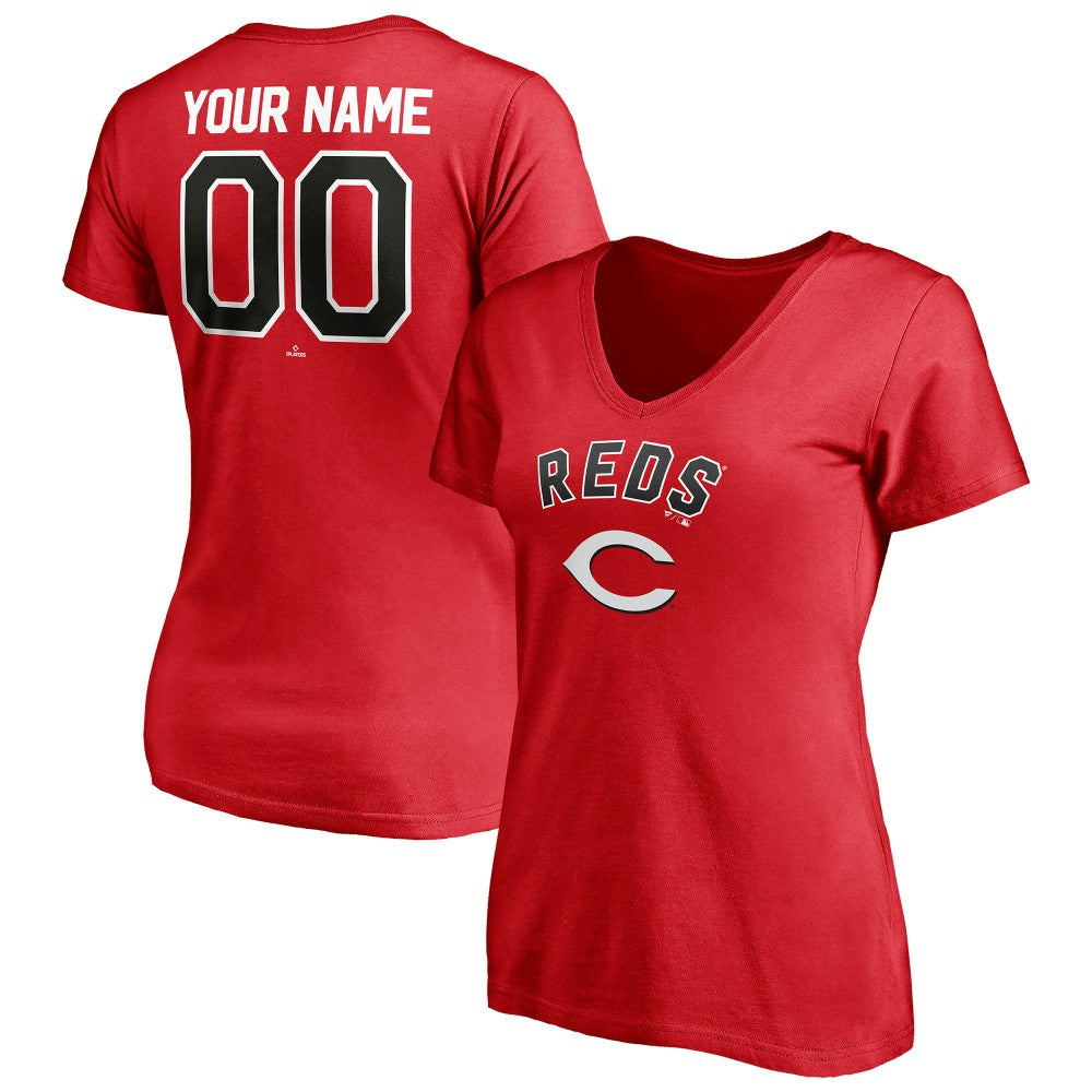 Cincinnati Reds Women's Personalized Winning Streak Name & Number V-Neck T-Shirt - Red