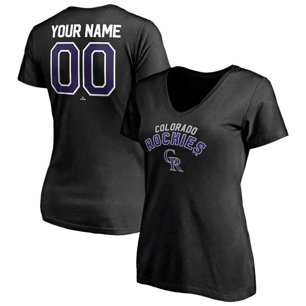 Colorado Rockies Women's Personalized Winning Streak Name & Number V-Neck T-Shirt - Black