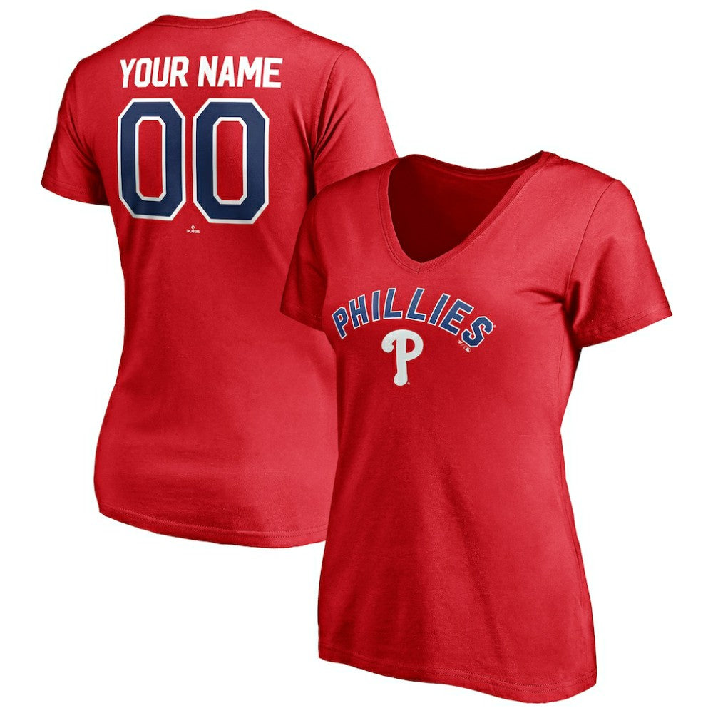 Philadelphia Phillies Women's Personalized Winning Streak Name & Number V-Neck T-Shirt - Red