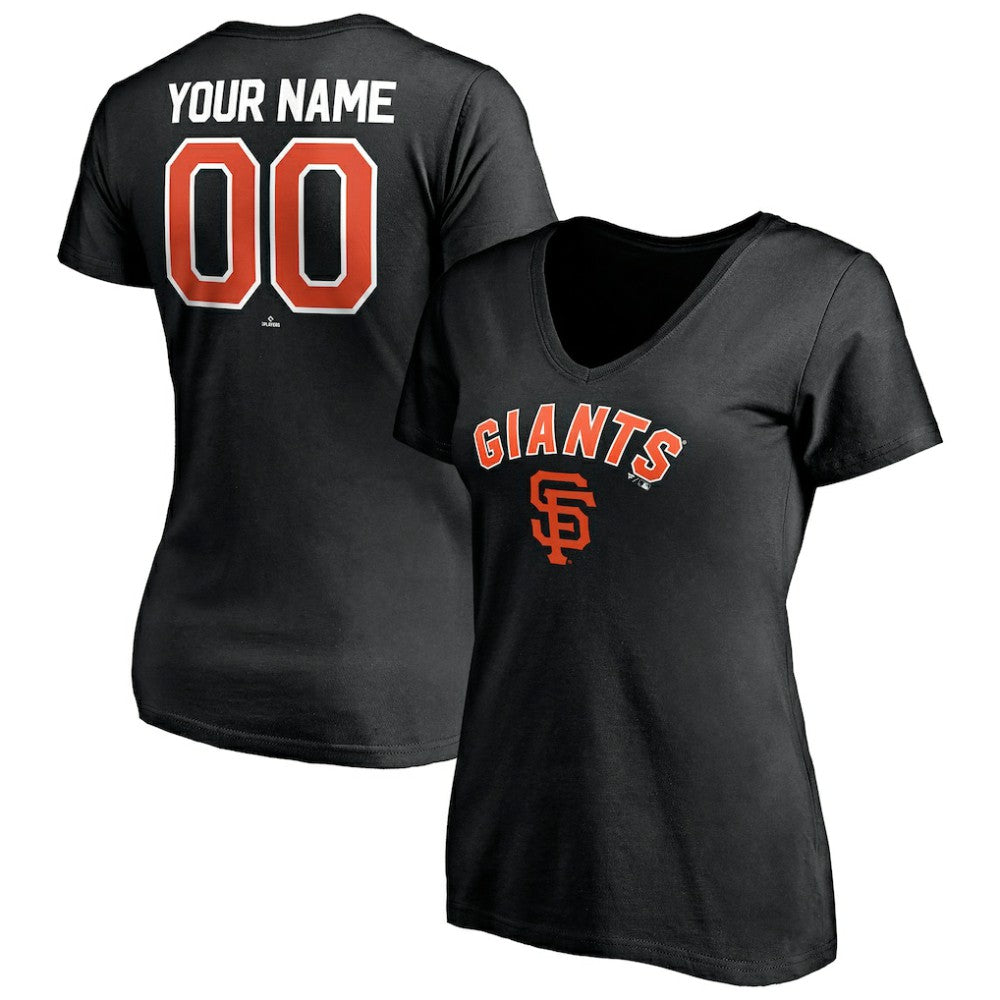 San Francisco Giants Women's Personalized Winning Streak Name & Number V-Neck T-Shirt - Black