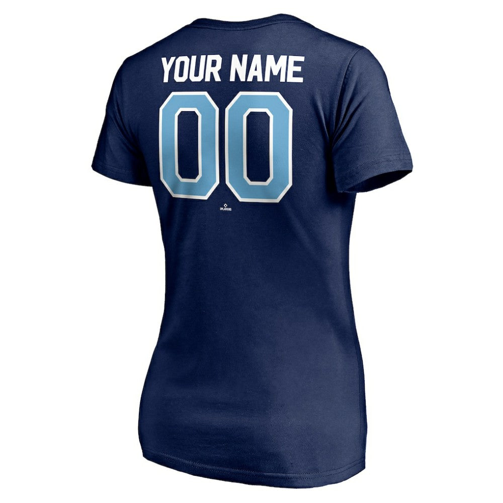 Tampa Bay Rays Women's Personalized Winning Streak Name & Number V-Neck T-Shirt - Navy