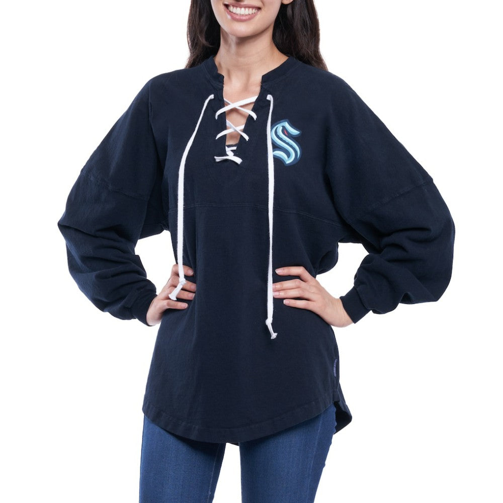 Seattle Kraken Fanatics Women's Lace Up Long Sleeve Spirit Top