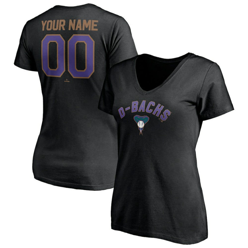 Arizona Diamondbacks Women's Cooperstown Winning Streak Personalized Name & Number V-Neck T-Shirt - Black