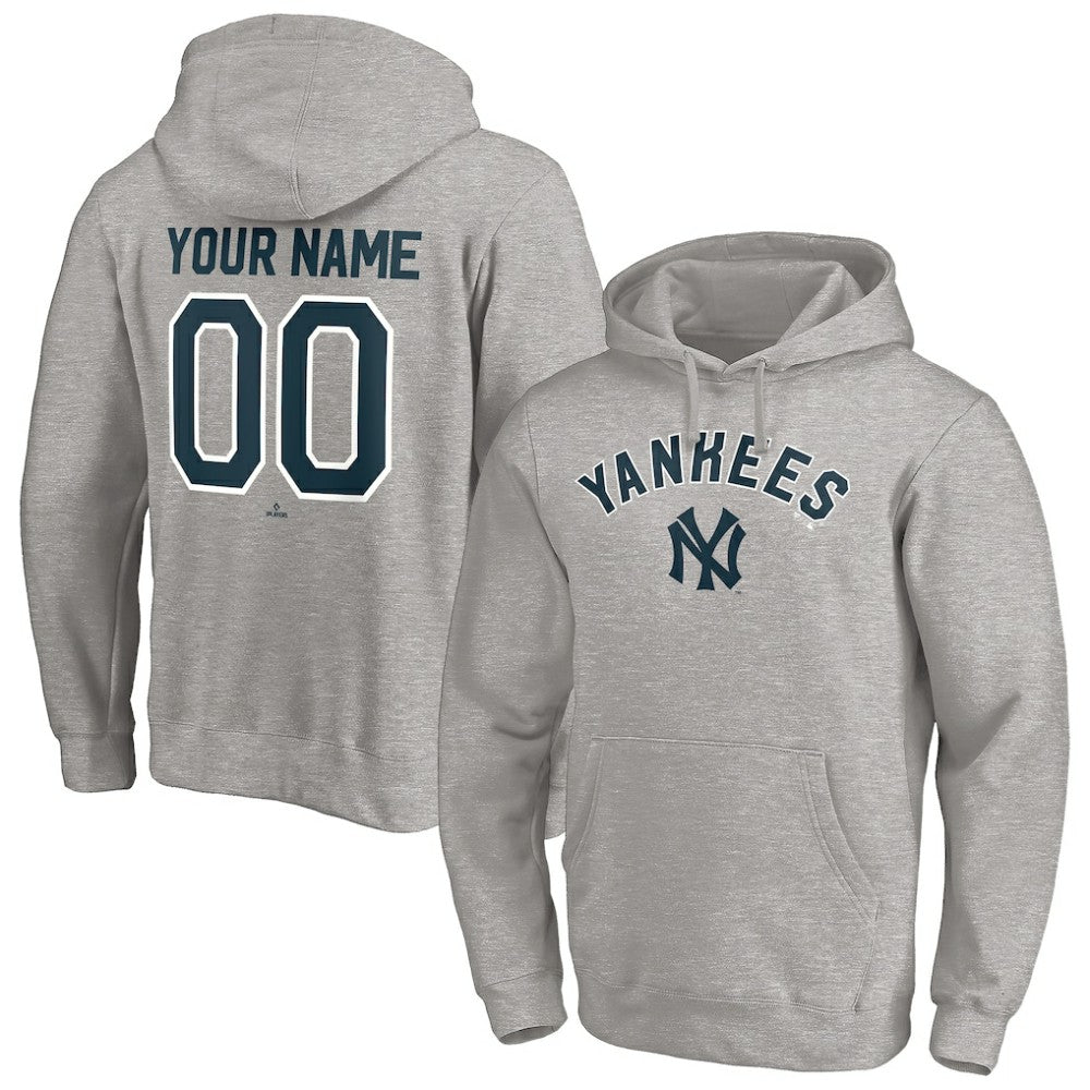 New York Yankees Cooperstown Winning Streak Alternate Personalized Name & Number Pullover Hoodie - Heathered Gray