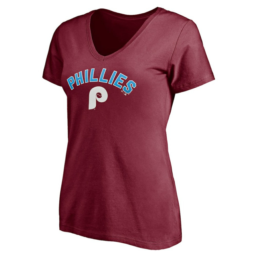 Philadelphia Phillies Women's Cooperstown Winning Streak Alternate Personalized Name & Number V-Neck T-Shirt - Burgundy