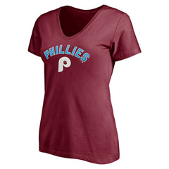 Philadelphia Phillies Women's Cooperstown Winning Streak Alternate Personalized Name & Number V-Neck T-Shirt - Burgundy