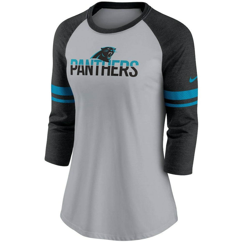 NFL Carolina Panthers Women's Stripe Mesh Nickname Tri-Blend 3/4-Sleeve T-Shirt