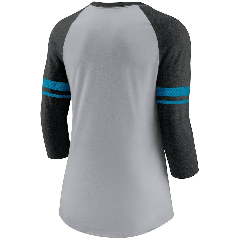 NFL Carolina Panthers Women's Stripe Mesh Nickname Tri-Blend 3/4-Sleeve T-Shirt