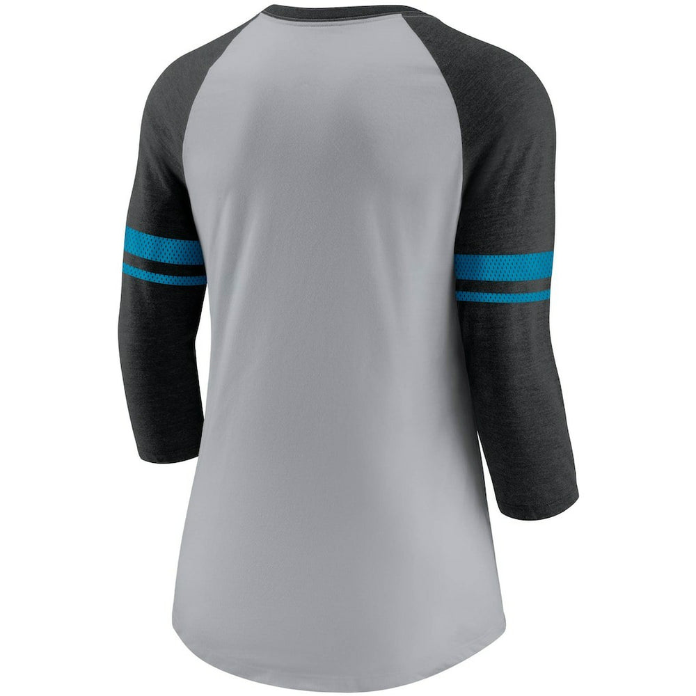 NFL Carolina Panthers Women's Stripe Mesh Nickname Tri-Blend 3/4-Sleeve T-Shirt