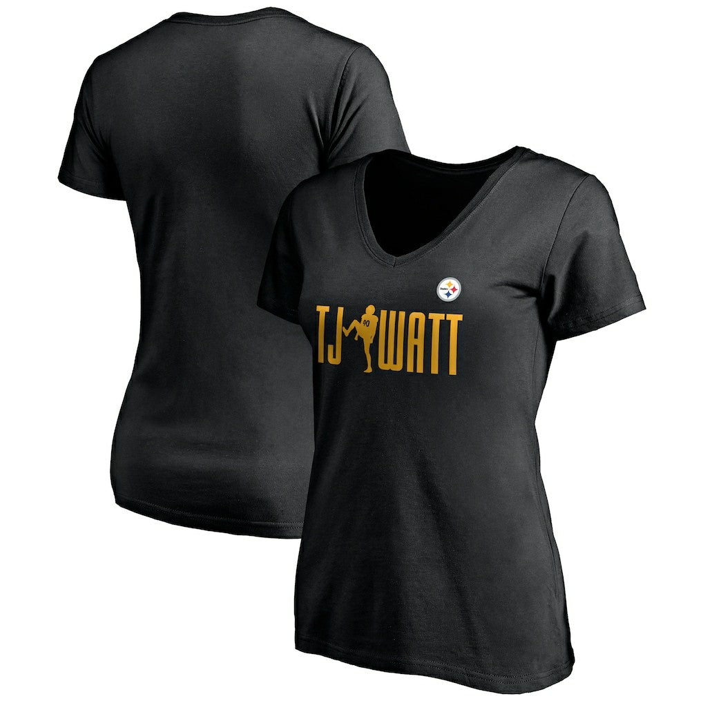 NFL Pittsburgh Steelers T.J. Watt  Women's Checkdown V-Neck T-Shirt