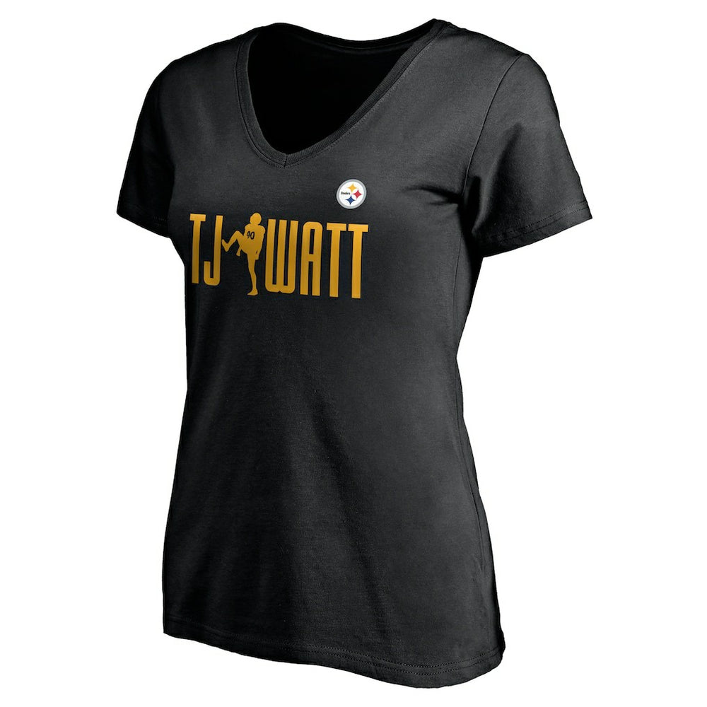 NFL Pittsburgh Steelers T.J. Watt  Women's Checkdown V-Neck T-Shirt