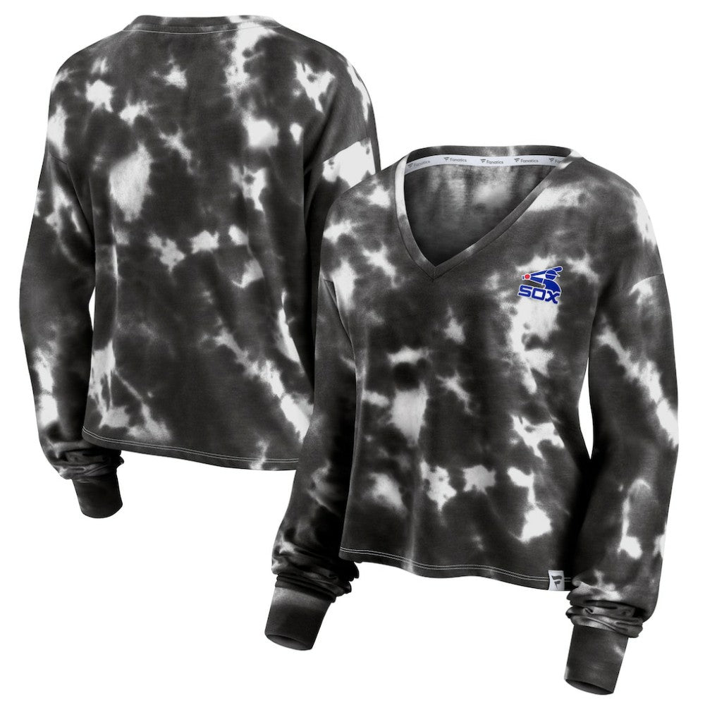 Chicago White Sox Women's Tie-Dye V-Neck Pullover Cropped Tee - White/Black