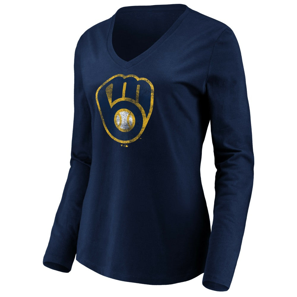Milwaukee Brewers Women's Core Distressed Team Long Sleeve T-Shirt - Navy
