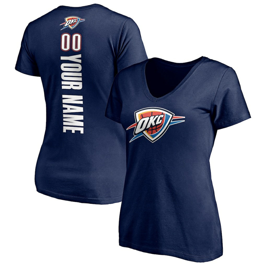 Oklahoma City Thunder Women's Playmaker Personalized Name & Number V-Neck T-Shirt - Navy sale