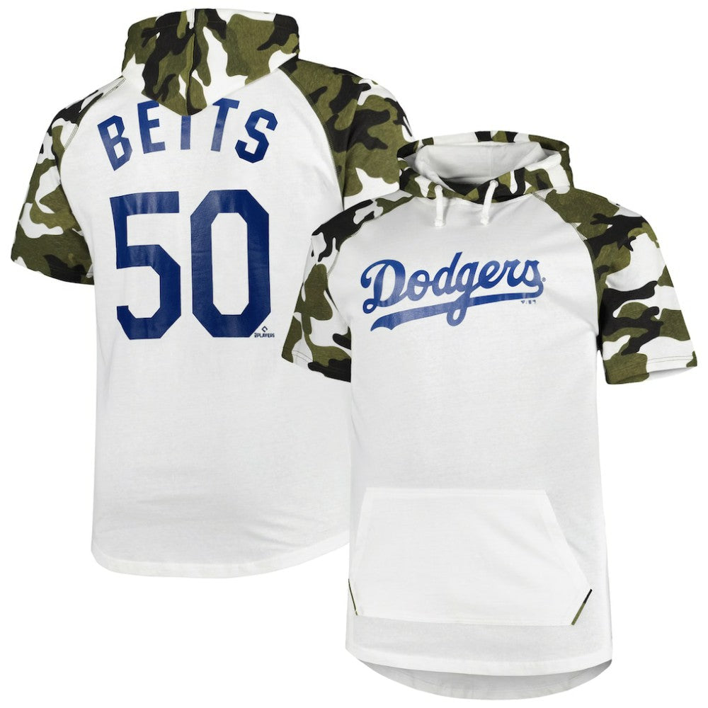 Mookie Betts Los Angeles Dodgers Player Big & Tall Raglan Hoodie T-Shirt - White/Camo