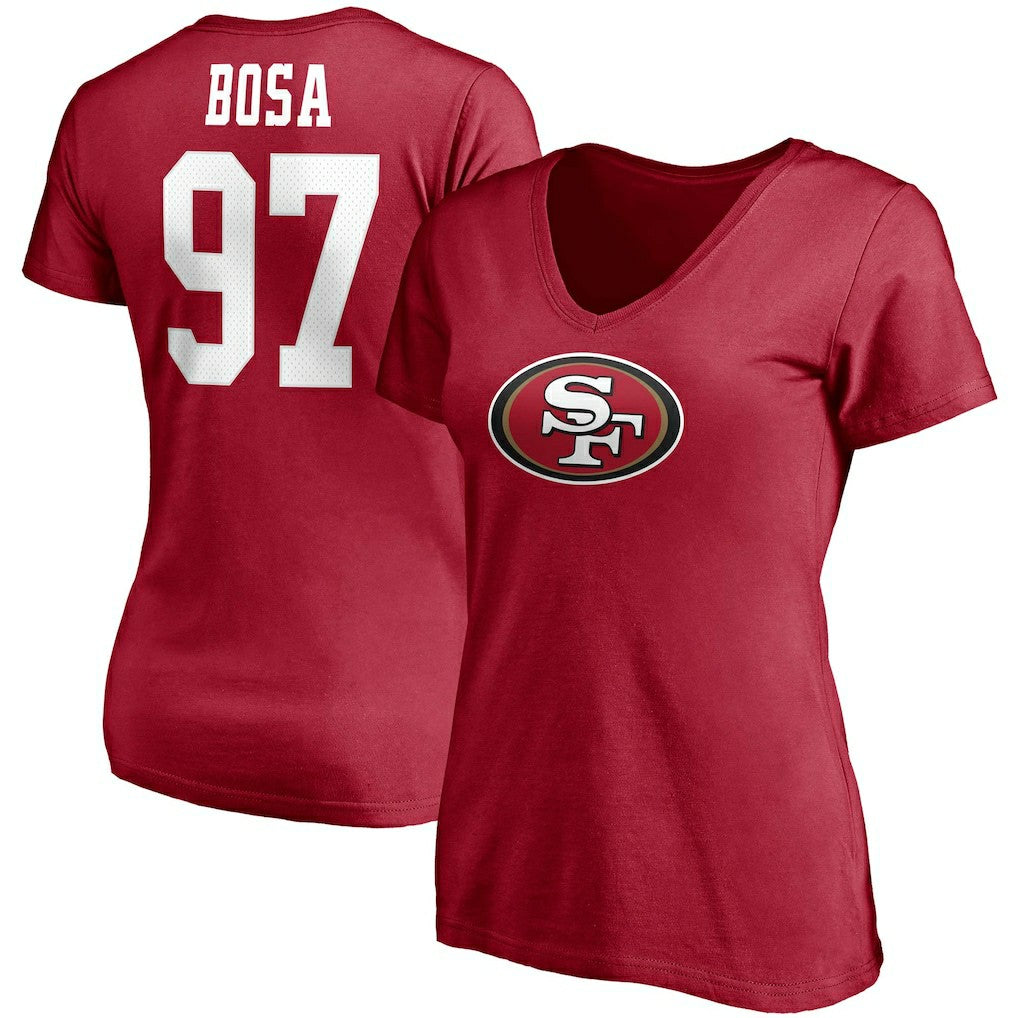 NFL San Francisco 49ers Nick Bosa  Women's Player Icon Name & Number V-Neck T-Shirt