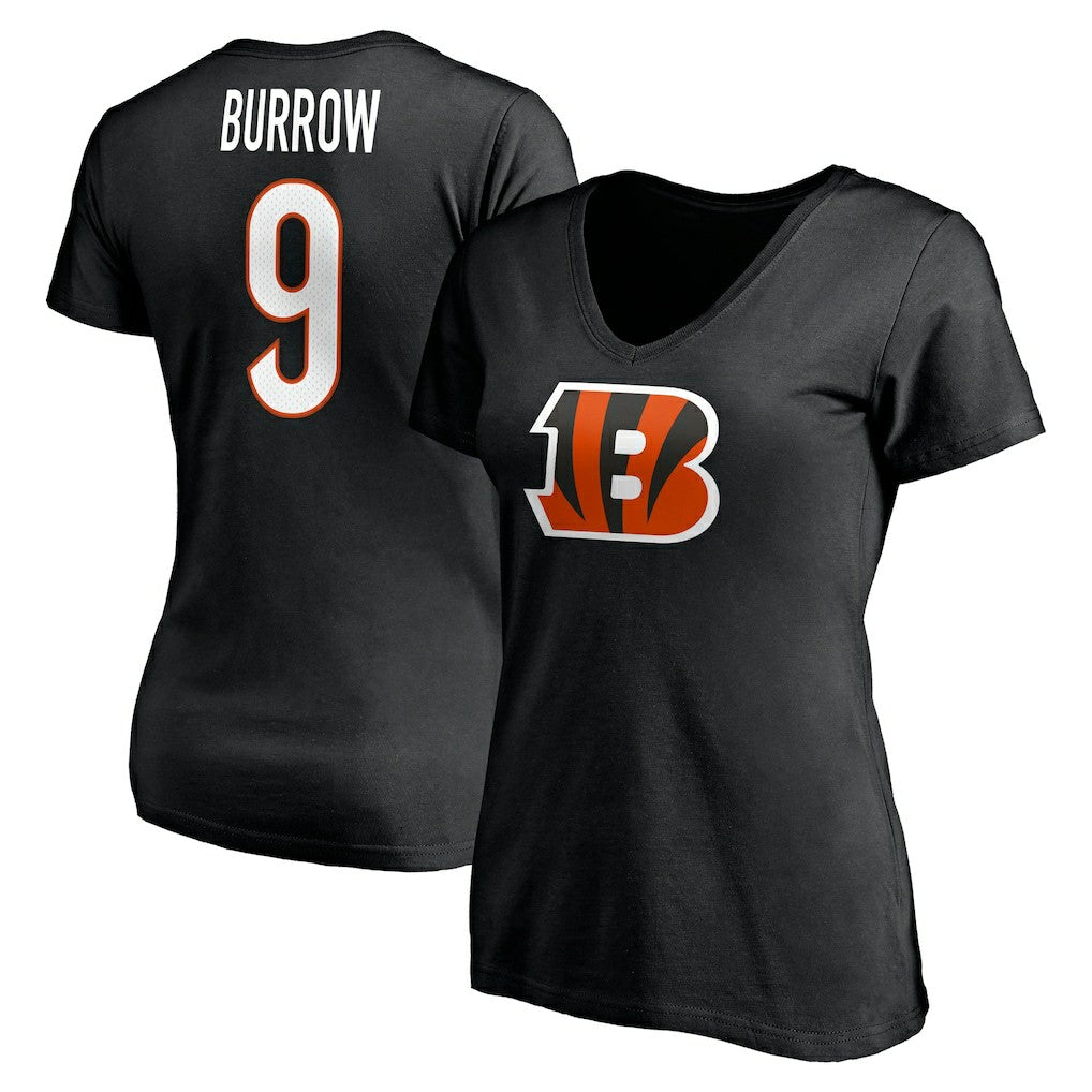 NFL Cincinnati Bengals Joe Burrow  Women's Player Icon Name & Number V-Neck T-Shirt