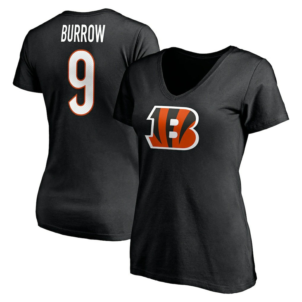 NFL Cincinnati Bengals Joe Burrow  Women's Player Icon Name & Number V-Neck T-Shirt