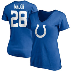 NFL Indianapolis Colts Jonathan Taylor  Women's Player Icon Name & Number V-Neck T-Shirt