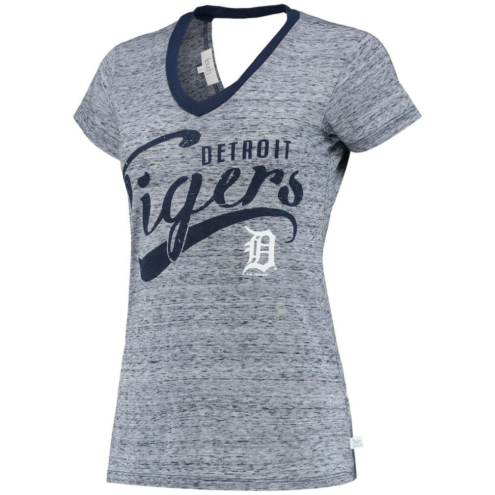 Detroit Tigers Touch Women's Hail Mary V-Neck Back Wrap T-Shirt - Navy