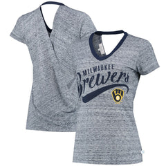 Milwaukee Brewers Touch Women's Hail Mary V-Neck Back Wrap T-Shirt - Navy