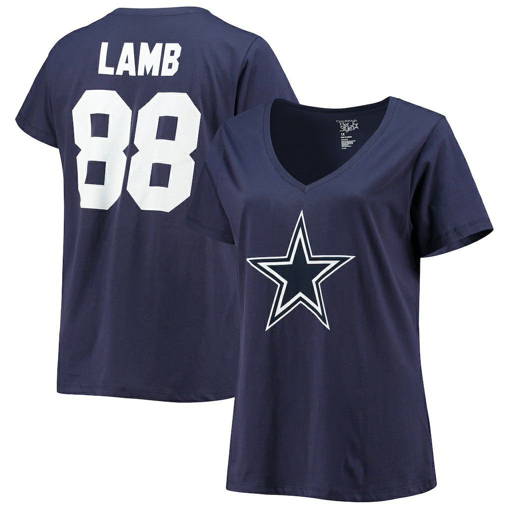 NFL Dallas Cowboys CeeDee Lamb  Women's Plus Size Name & Number V-Neck T-Shirt