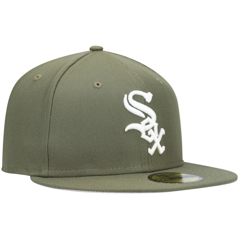 Chicago White Sox White Logo 59FIFTY Fitted Hat - Olive | New Era