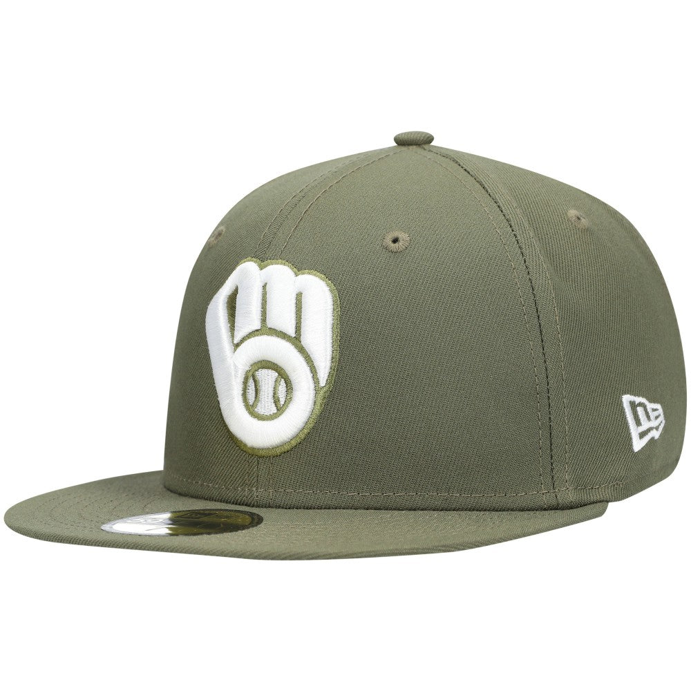 Milwaukee Brewers White Logo 59FIFTY Fitted Hat - Olive | New Era