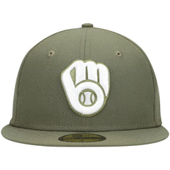Milwaukee Brewers White Logo 59FIFTY Fitted Hat - Olive | New Era