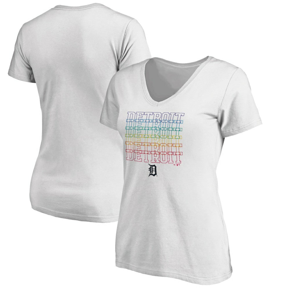 Detroit Tigers Women's City Pride V-Neck T-Shirt - White