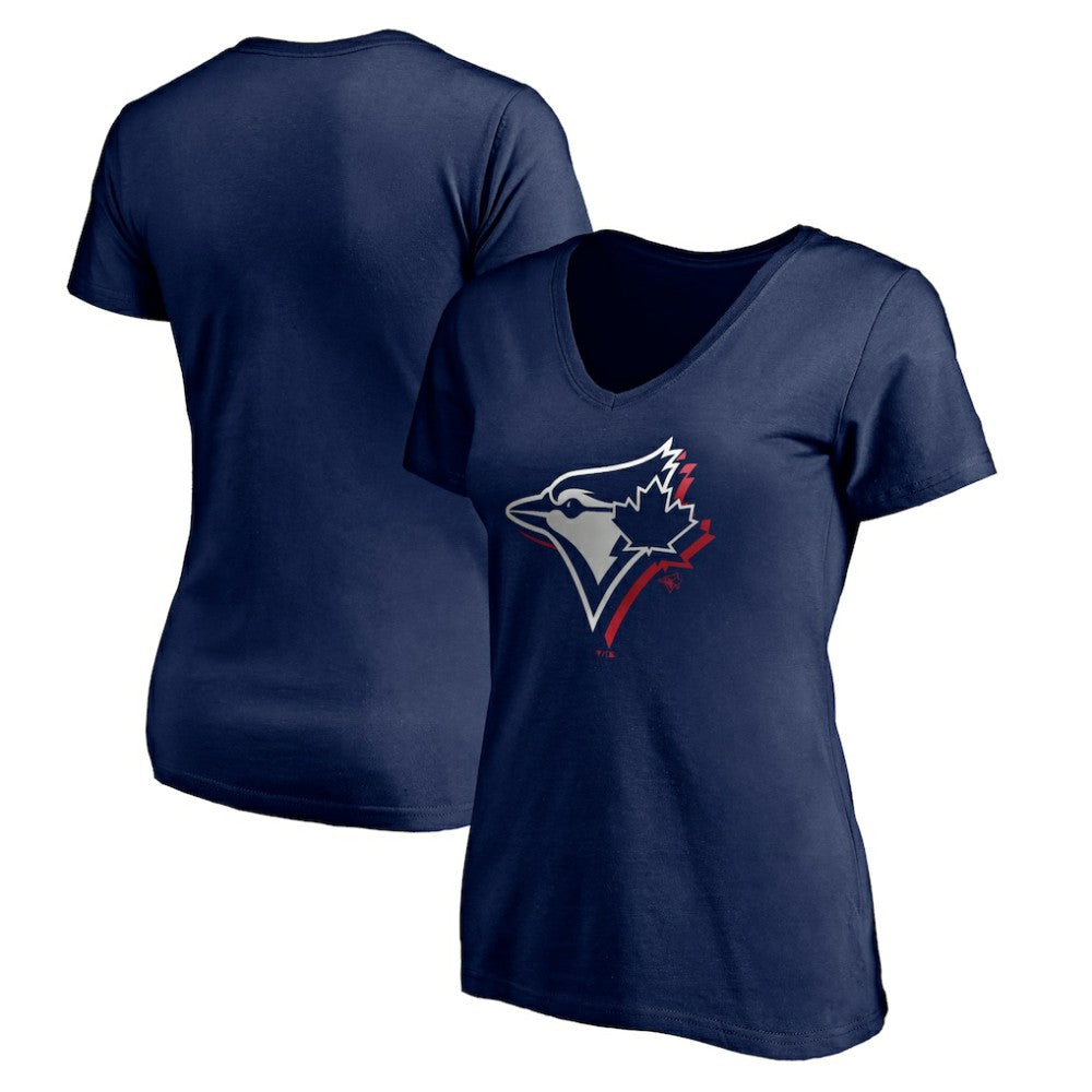 Toronto Blue Jays Women's Red White and Team V-Neck T-Shirt - Navy