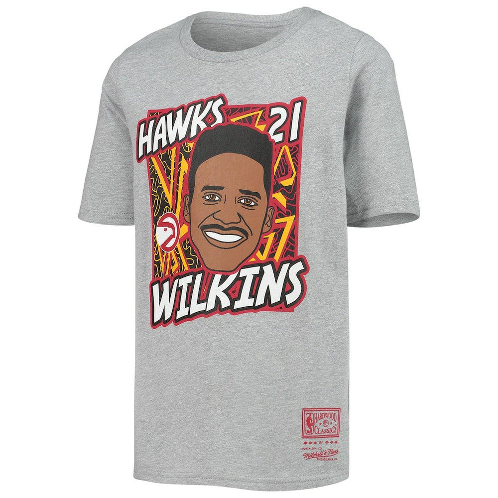 Dominique Wilkins Atlanta Hawks Youth Hardwood Classics King of the Court Player T-Shirt - Heathered Gray | Mitchell & Ness on sale