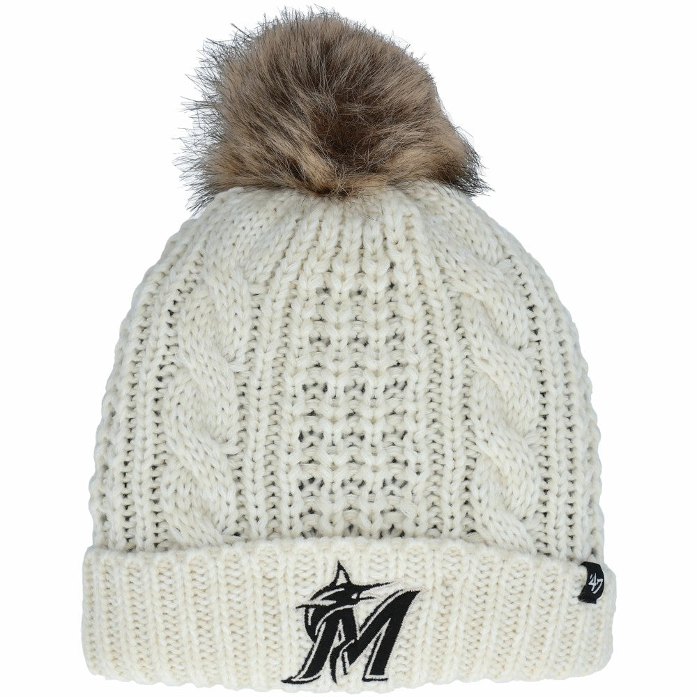 Miami Marlins Women's Meeko Cuffed Knit Hat with Pom - Cream | 47 brand