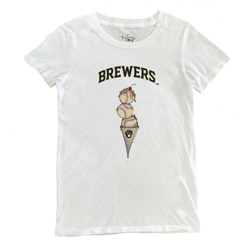 Milwaukee Brewers Tiny Turnip Women's Triple Scoop T-Shirt - White