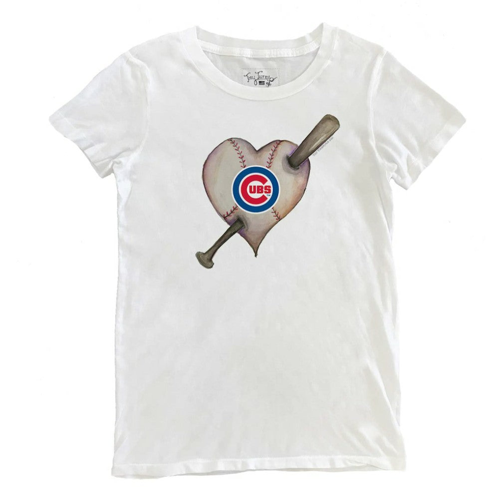 Chicago Cubs Tiny Turnip Women's Heart Bat T-Shirt - White