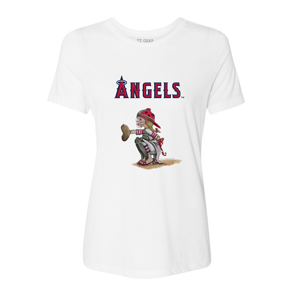 Los Angeles Angels Tiny Turnip Women's Kate the Catcher T-Shirt - White