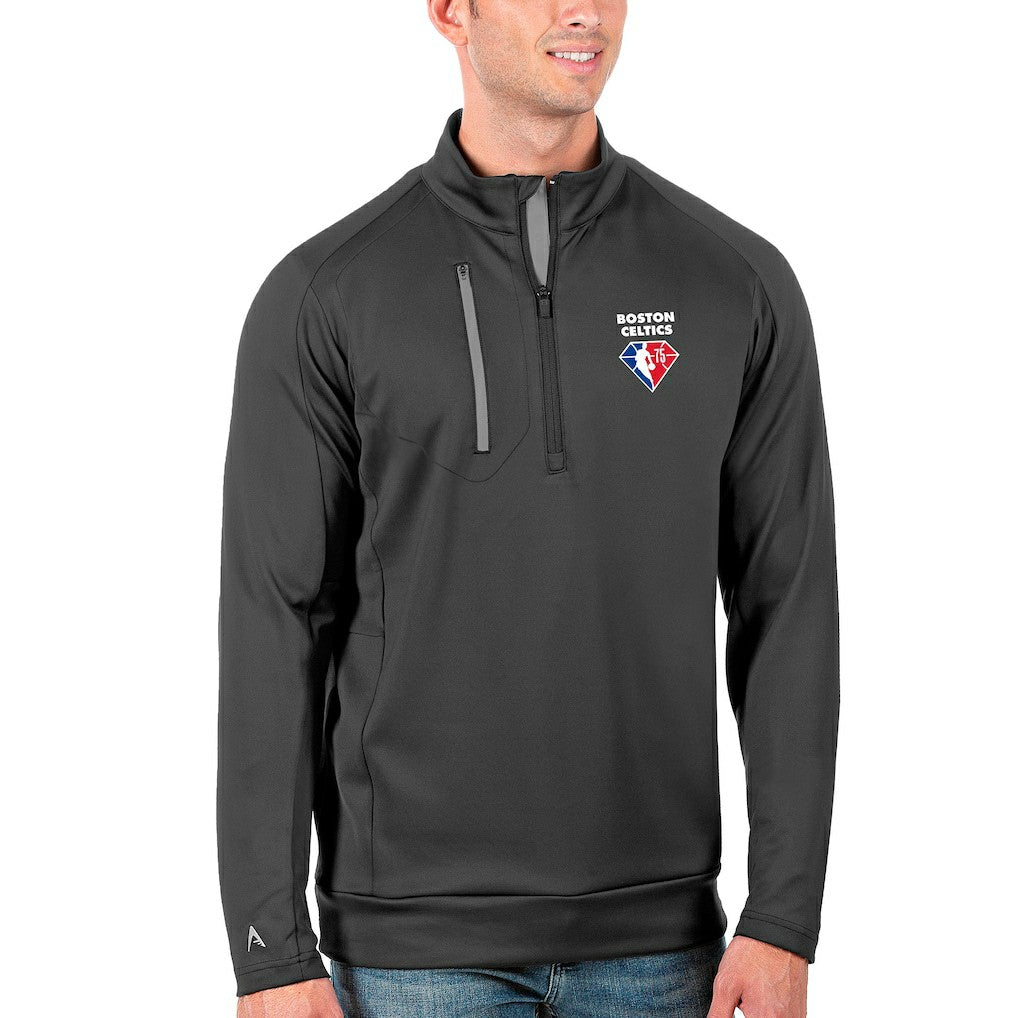 Boston Celtics Antigua NBA 75th Anniversary Generation Quarter-Zip Pullover Jacket - Charcoal discount