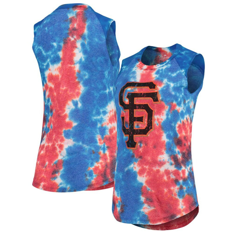 San Francisco Giants Majestic Threads Women's Tie-Dye Tri-Blend Muscle Tank Top - Red/Blue