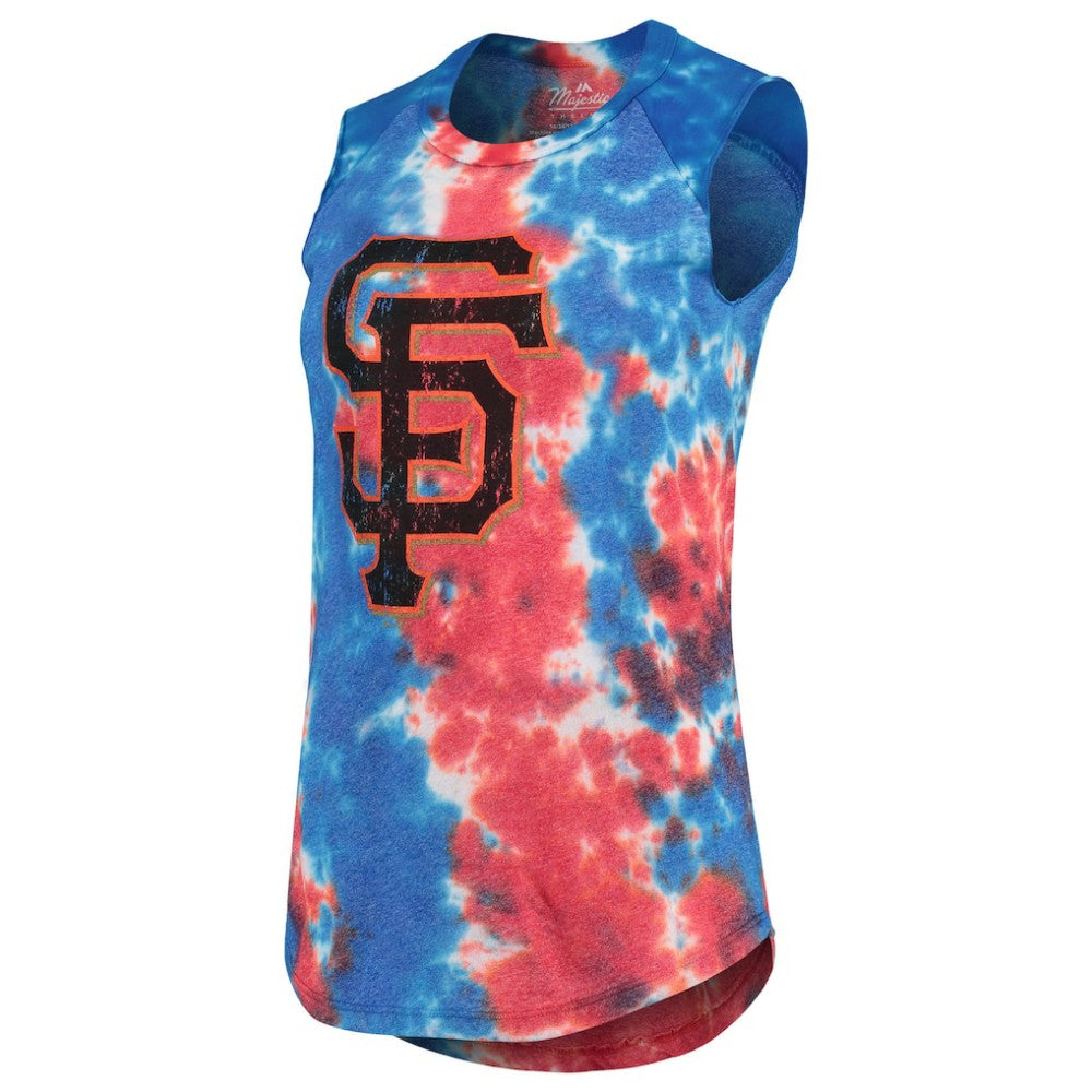 San Francisco Giants Majestic Threads Women's Tie-Dye Tri-Blend Muscle Tank Top - Red/Blue