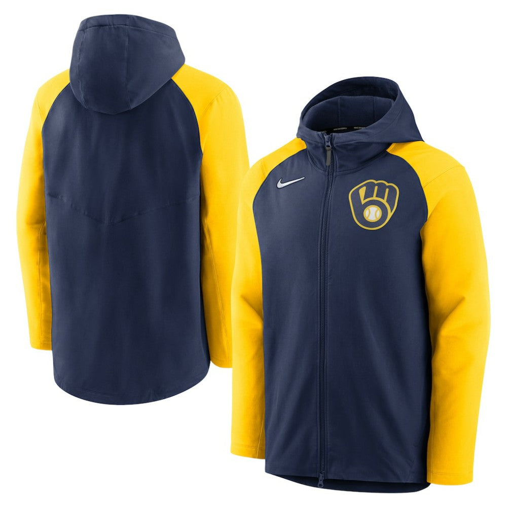 Milwaukee Brewers Authentic Collection Performance Raglan Full-Zip Hoodie - Navy/Gold | Nike
