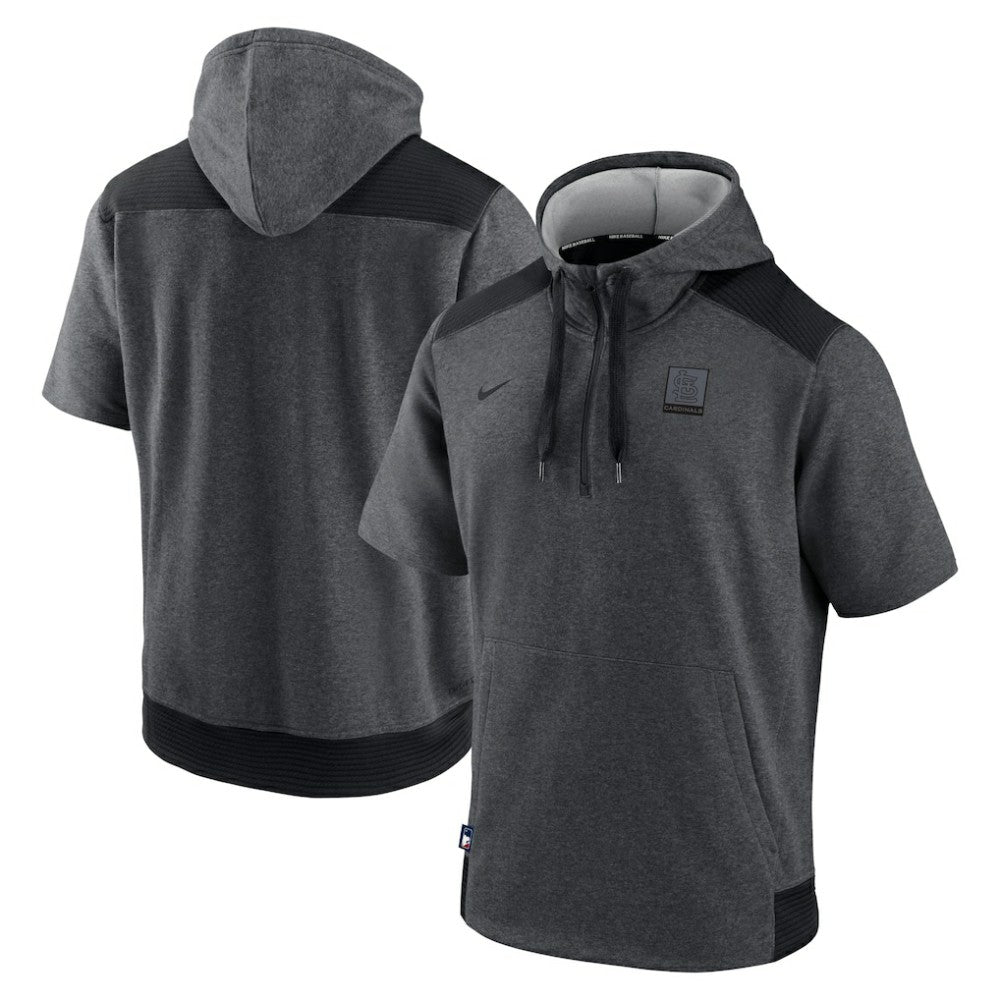 St. Louis Cardinals Authentic Collection Dry Flux Performance Quarter-Zip Short Sleeve Hoodie - Heathered Charcoal/Black | Nike