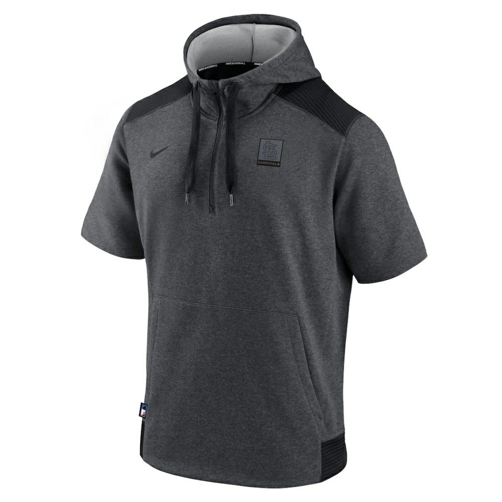 St. Louis Cardinals Authentic Collection Dry Flux Performance Quarter-Zip Short Sleeve Hoodie - Heathered Charcoal/Black | Nike