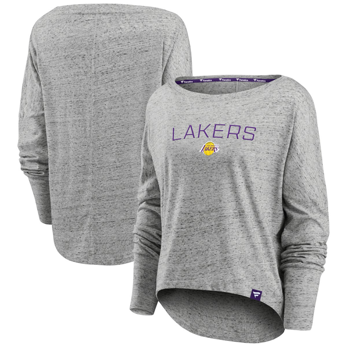 Los Angeles Lakers Women's Nostalgia Off-The-Shoulder Long Sleeve T-Shirt - Heathered Gray | Fanatics sale