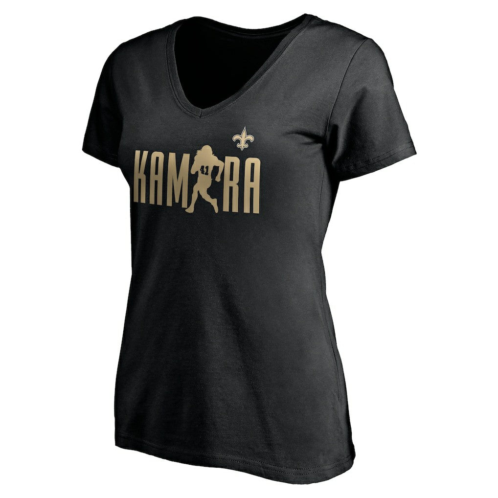 NFL New Orleans Saints Alvin Kamara  Women's Checkdown V-Neck T-Shirt