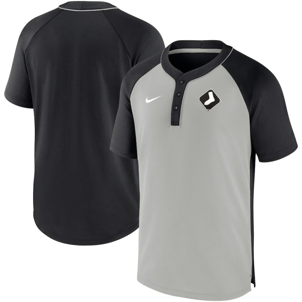 Chicago White Sox City Plate Performance Henley Raglan T-Shirt - Black/Silver | Nike